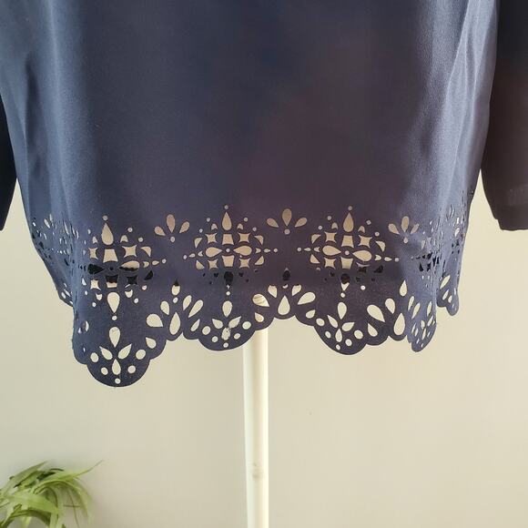 Adrienne Vittadini Navy Blue Long Sleeve Top Blouse M - Picture 4 of 8